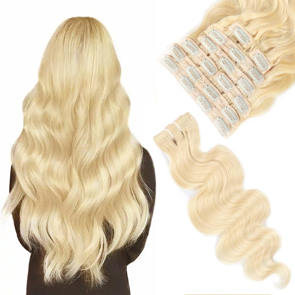 CYIKLI 26 Inch Blonde Clip in Human Hair Extensions Body