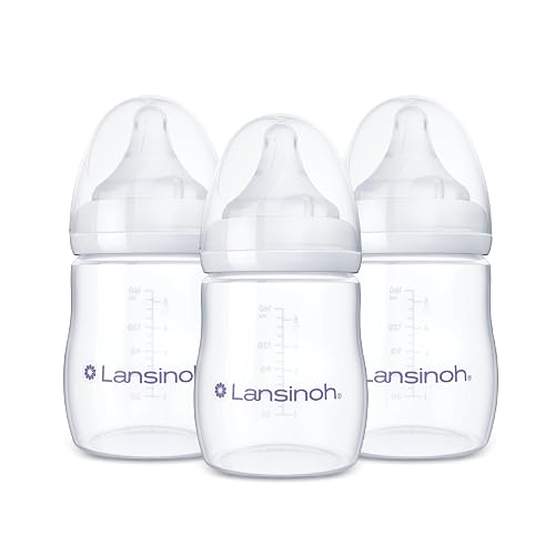 Lansinoh Anti-Colic Baby Bottles, 5 Ounces, 3 Count | Slow Flow Nipples (S), Breastfeeding Bottle with NaturalWave Design, BPA-Free Plastic, Baby Essentials