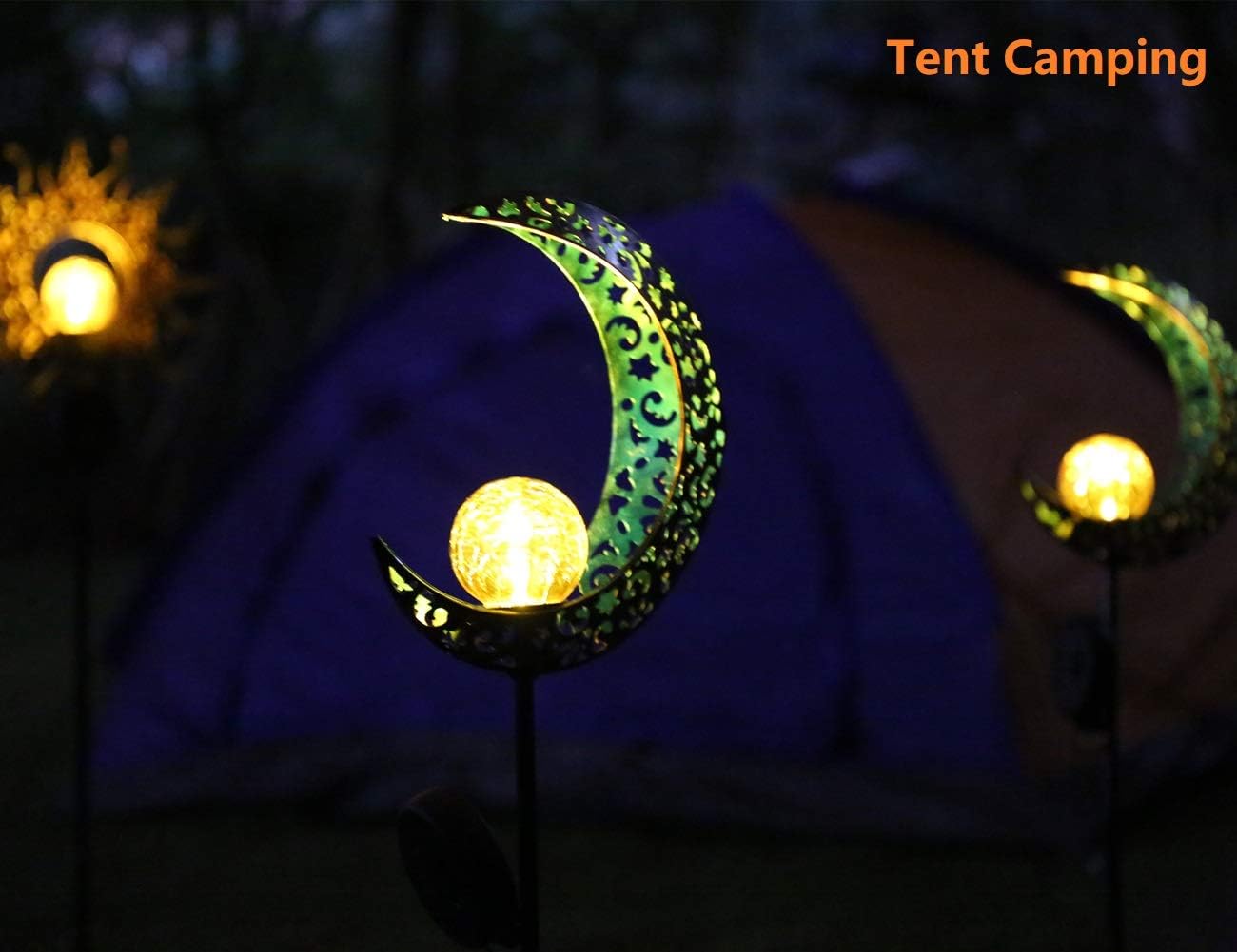 Uр Tо 60% оƒƒ Extra Plus (3 Pack) Upgraded 2021 Solar Sun & Moon Lights ,Decorative Nice Crackle Globe for Front Courtyard Walkway,Solar Powered,Waterproof,Iron,Easy to Carry,Contain 1 Solar Sun & 2 Moon Lights