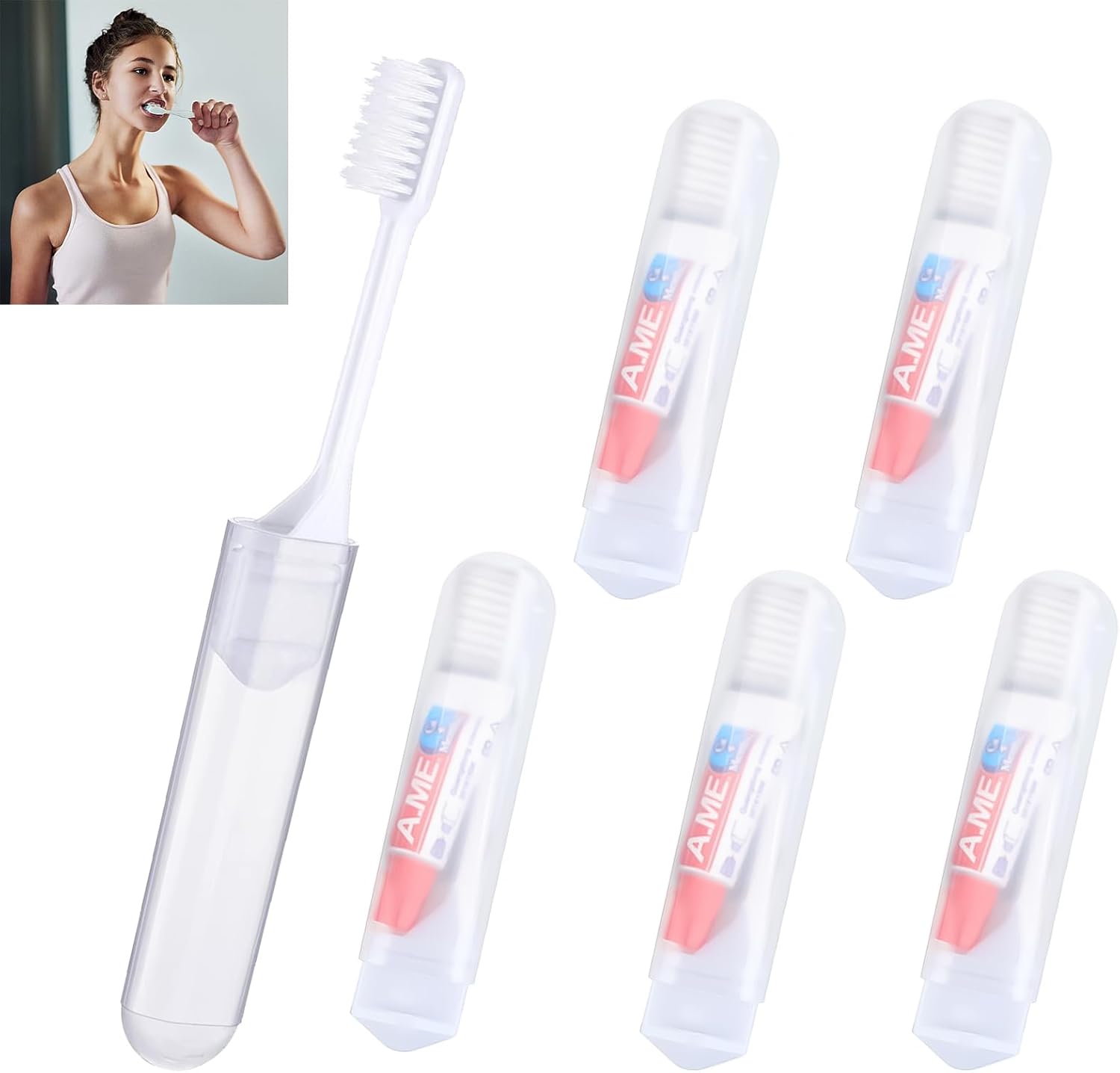 INBOLM Travel Toothbrush Set with Toothpaste Pack of 5, Folding