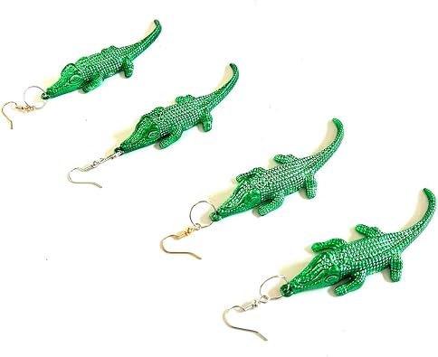 12 Pcs Mardi Gras Green Crocodile Earring Pendant Decoration Mini Beach Alligator Pendant Earrings Gift