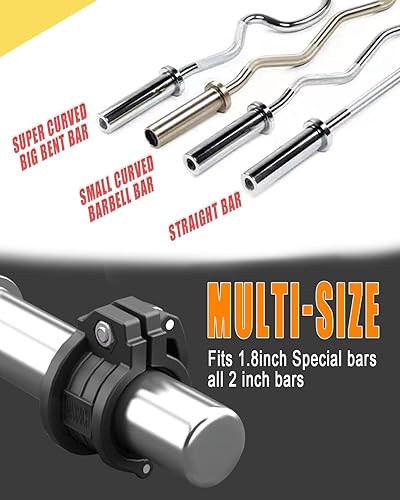 Miniatura 5 de Abrazaderas de barra de 2 pulgadas  2 clips de barra ajustables de liberación rápida, clips de peso olímpicos (negro 1.8-2 pulgadas)