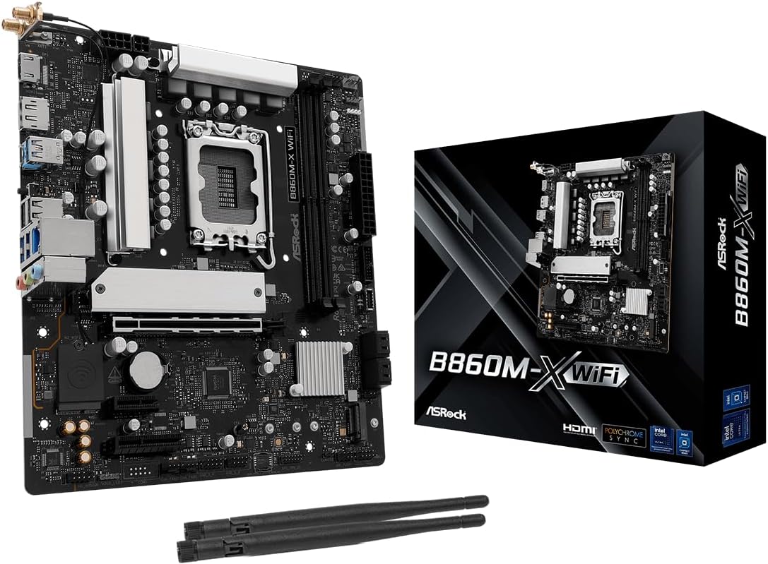 B860M X WiFi 6E DDR5 up to 9066+ (OC) MHz 128GB M.2 B860 LGA1851 Micro ATX Motherboard Intel Core Ultra(Series 2) BIOS Flashback SATA3 6.0 Gb/s PCIe 4.0 x16 Realtek 2.5G LAN 7 x USB 3.2