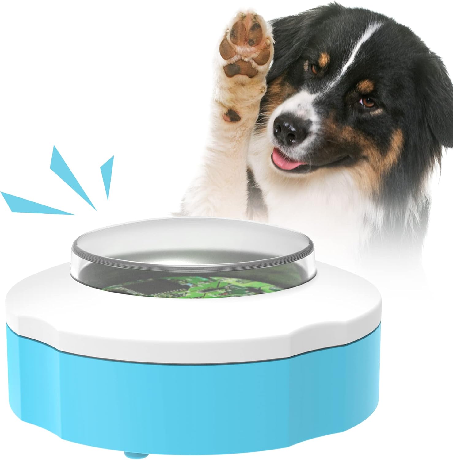 PETGEEK Automatic Treat Dispensing Dog Toys, Dog Treat Dispenser with Dog Button Remote Control, Electronic Dual Power Supply Dog Puzzle Toys for L/M/S Dogs Safe ABS Material, Blue Color