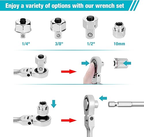 Miniatura 8 de DURATECH Juego de llaves de trinquete de cabeza flexible extra largas de 5 piezas de 27 piezas