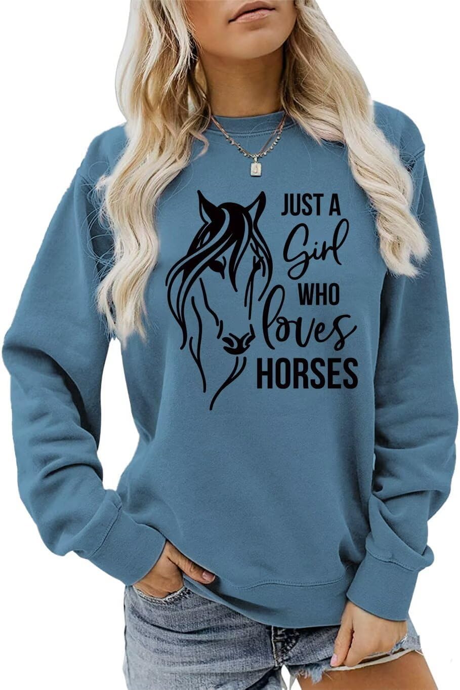 Women’s Funny Horse Graphic Sweatshirts: Long Sleeve Casual Pullover Tops