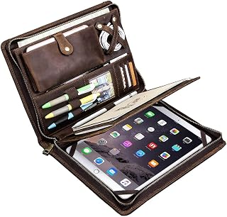Dokumentenmappe, handgefertigt, Vintage, echtes Rindsleder, Reißverschluss, für iPad Pro 9,7 Zoll / 10,5 Zoll / 11 Zoll, Brieftasche, Größe A4, Braun