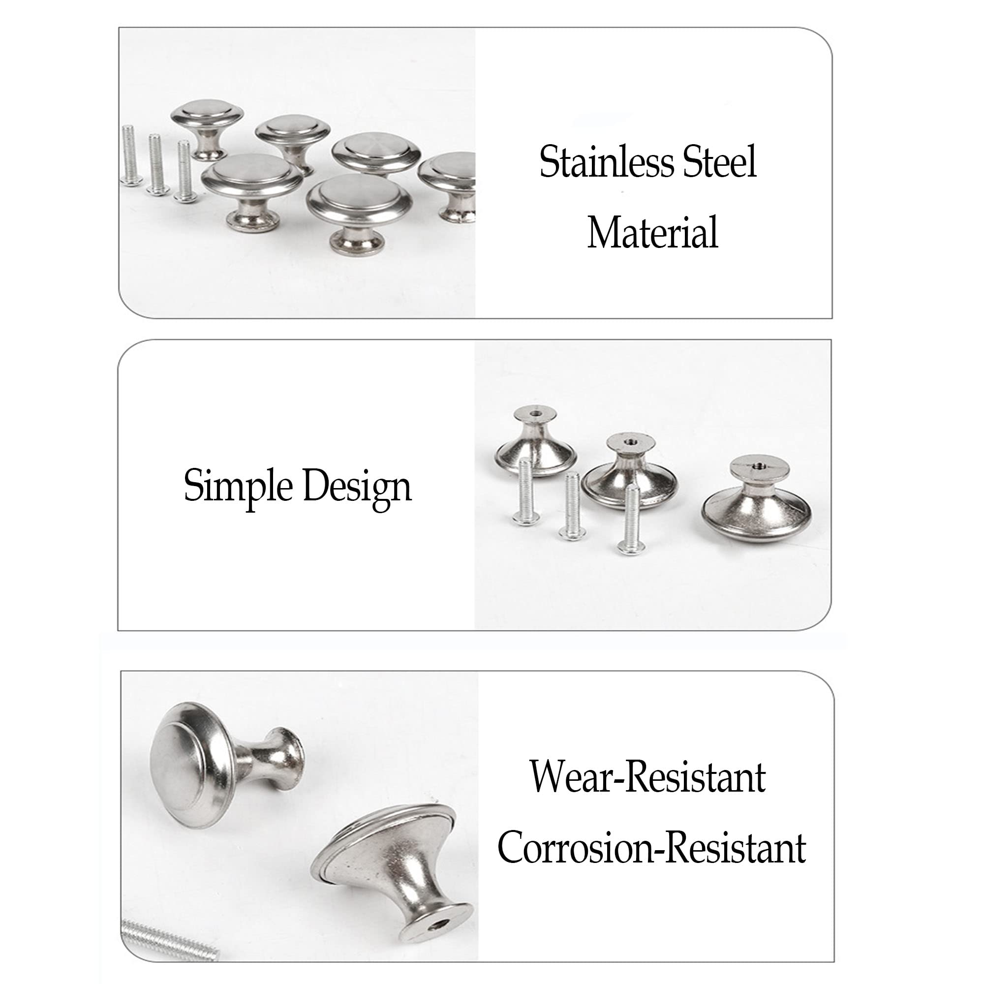 Lot De 24 Boutons D'armoire Ronds En Acier Inoxydable Avec Vis Pour
