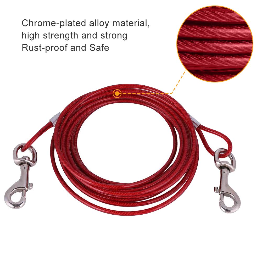Hofleine für Hunde, 16.4ft Haustier Hund Krawatte Kabel Lange Stahldraht Hundeleine Doppelköpfe Kauen Beständig Tieout Leine Outdoor Camping Picknick Starke Pet Sicherheit Seil (Rot)