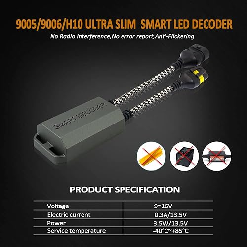 Miniatura 5 de Bestview 9005 9006 H10 Luz LED Canbus Decodificador Kits Compatibilidad Anti Parpadeo Resistor Advertencia Cancelador Paquete de 2
