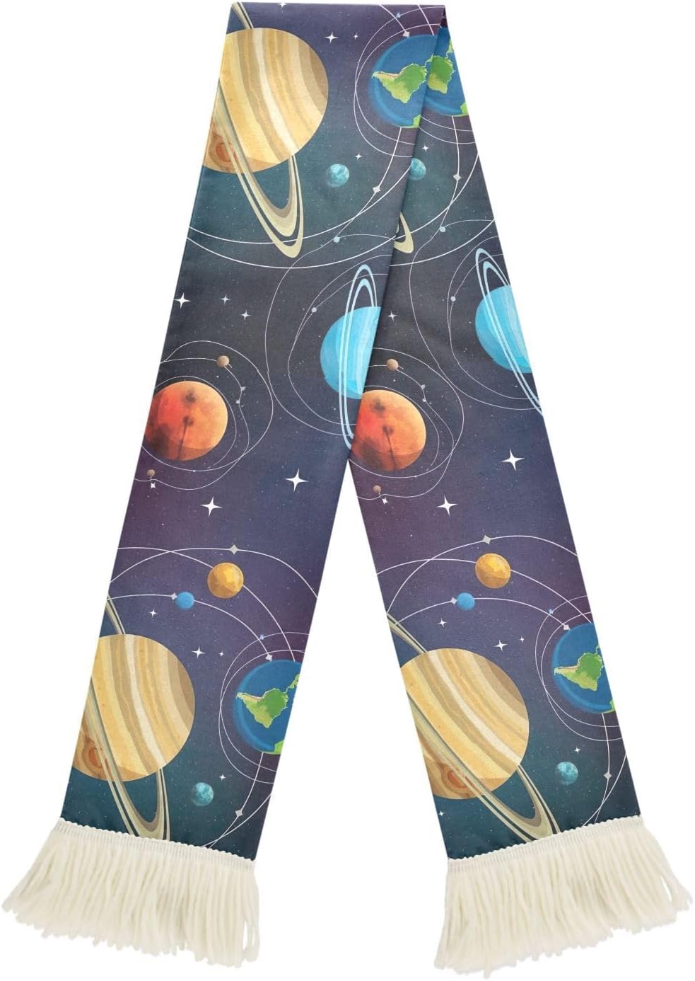 CHIFIGNO Colorful Planets Stars Cosmic Sports Fan Scarf Towel, Soft Polyester Sweat Wipe Cheering Scarf for Soccer Games, Quick Dry with Fringe Ends