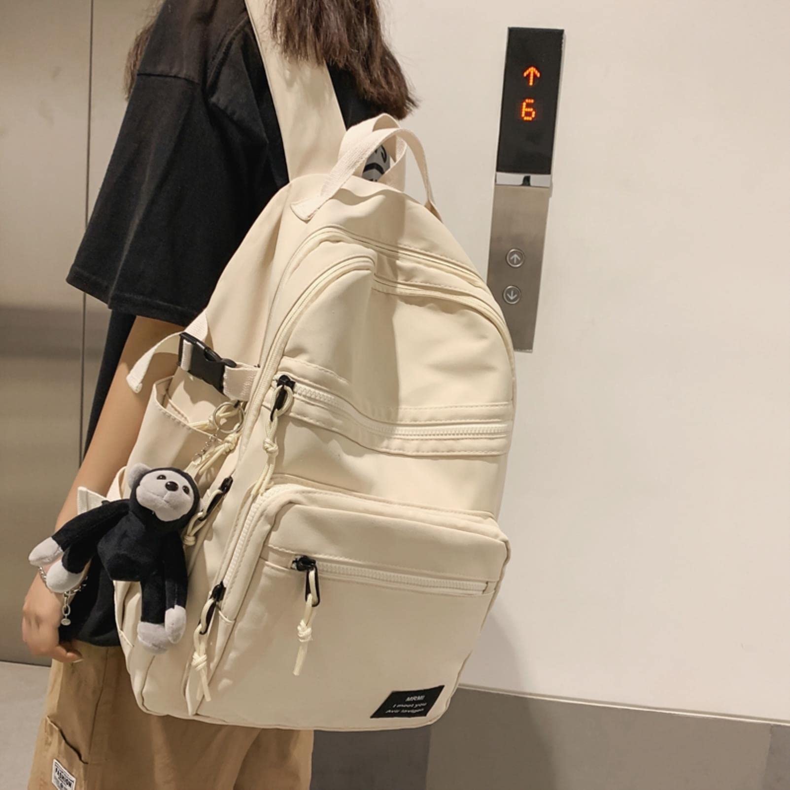 Schulranzen Wasserdichter Nylon Rucksack Unisex Multi-Pocket-Laptop-Rucksack Große Kapazität Schule Rucksack Mädchen Schultasche-White