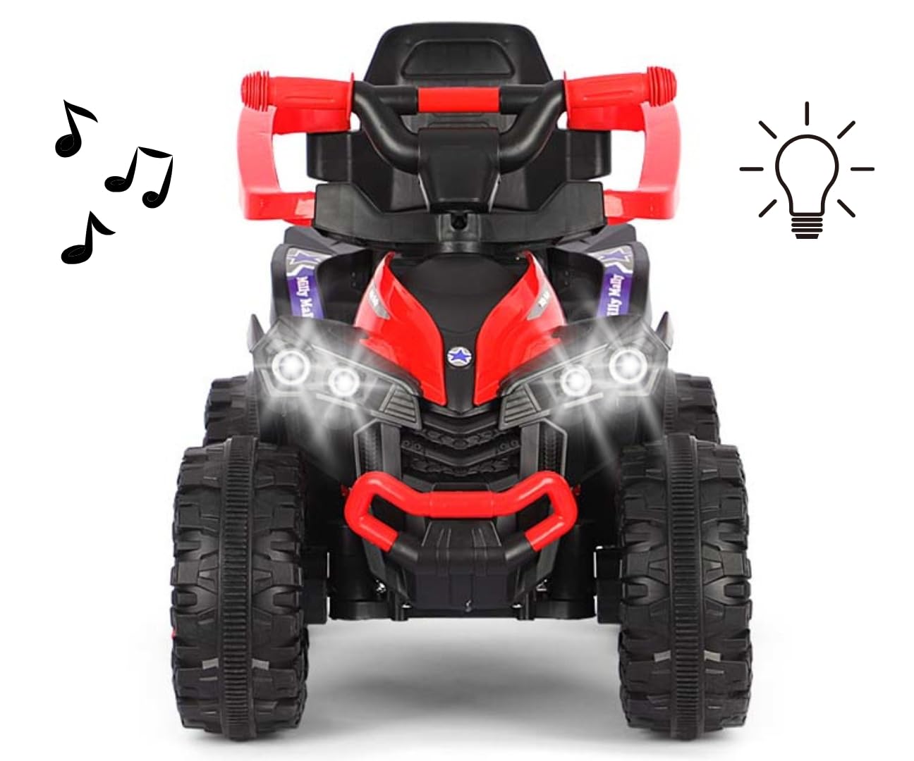Milly Mally Wild Kinder Rutschauto mit Schubstange | 3-in-1 Offroad Quad Kinderfahrzeug für Kleinkinder 12-36 Monate | Rutschfahrzeug mit LED-Licht, Sound & Schutzbügel bis 25 kg (Red)