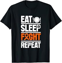 Leukemia Cancer Eat Sleep Fight Orange Ribbon Awareness T-Shirt