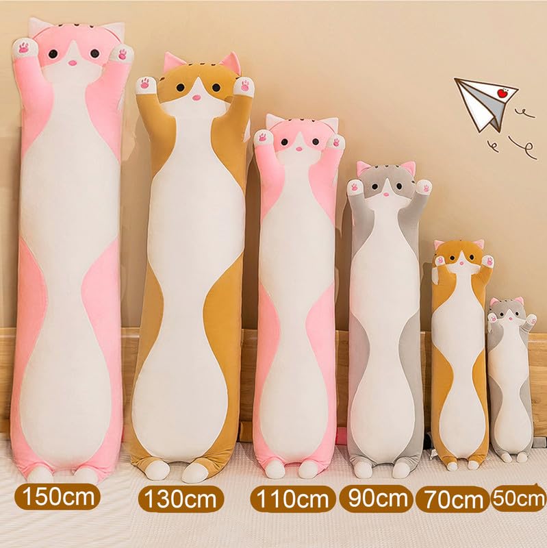 Lange Kat Knuffel Kussen - Zachte & Knuffelige Kat Knuffel Kussens - Grote Kat-Thema Lichaamskussens, Perfect Cadeau voor Verjaardagen, Kerstmis en Kinderdag(Roze,130cm