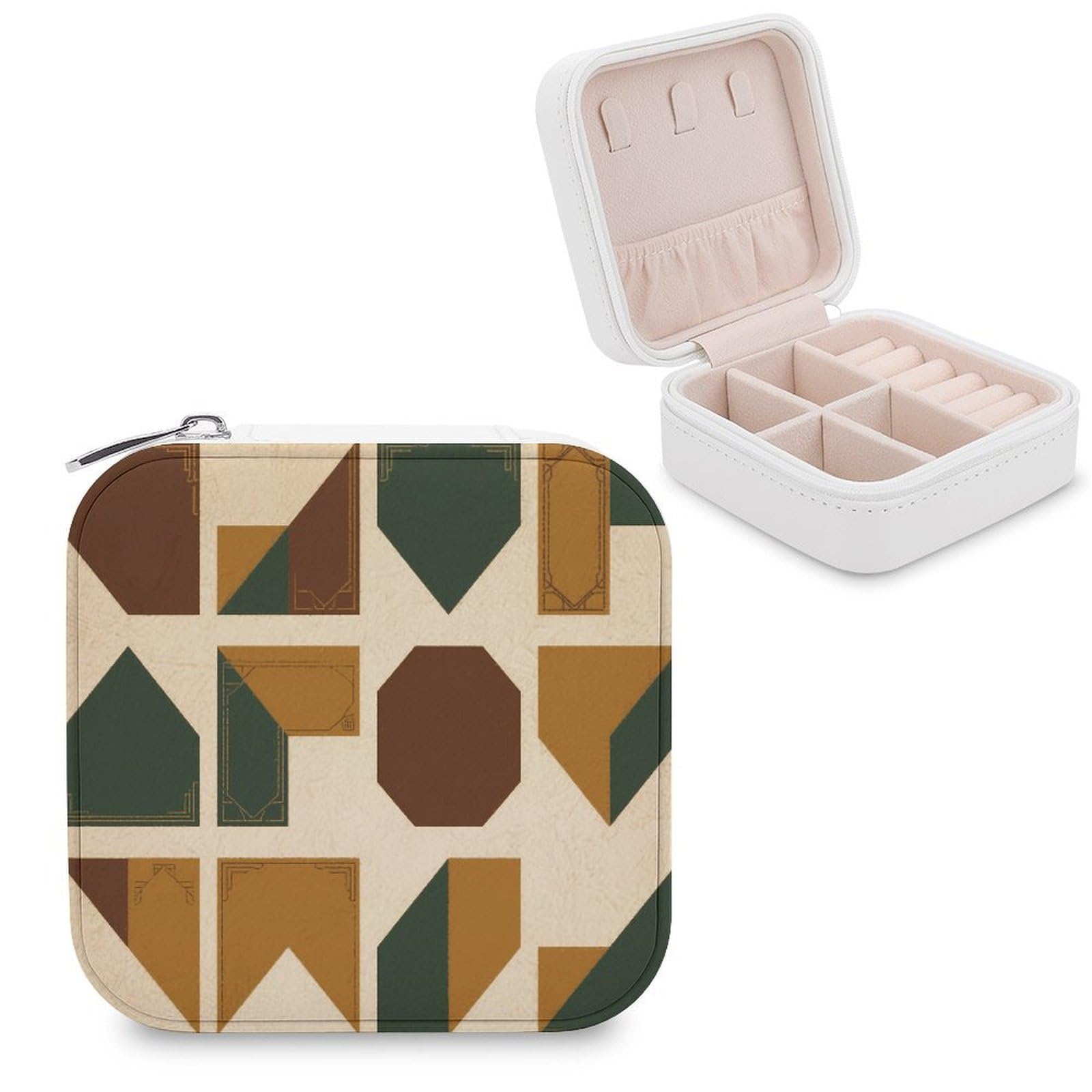 VstaDank Geometric Jewelry Box for Women Custom Travel Jewelry Case Personalized Travel Jewelry Boxes Small Portable Jewelry Organizer Box for Rings Necklaces Bracelets Earring