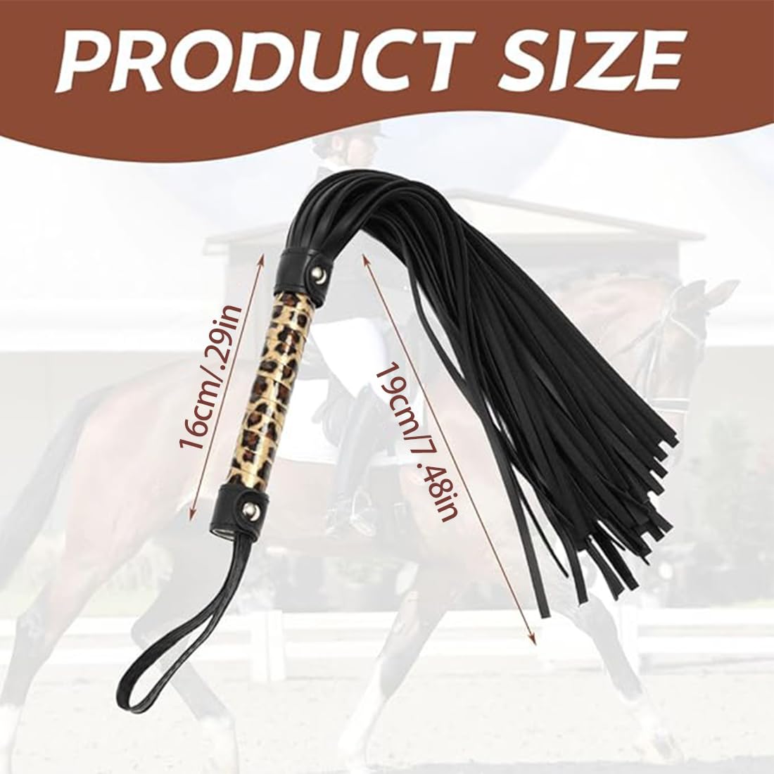 Látigo de Cuero, Herramienta de Entrenamiento Diario para Caballos, Riendo para Salto y Carreras, Escobillón con Flecos, Accesorios para Disfraces, Deportes al Aire Libre, Fusta Equitación - 2