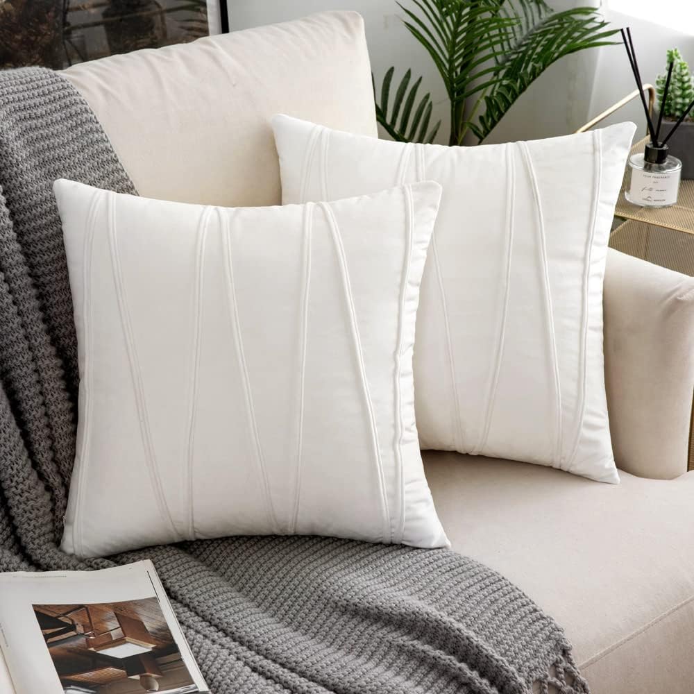 Woaboy Pack of 2 Striped Velvet Throw Pillow Covers Modern Decorative