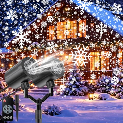 BINKBANG Proyector Navidad Exterior Dos Cabezas Copos de Nieve, Blanco,V2