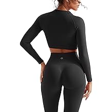 Women 2 Piece Workout Sets Hidden Scrunch Hip Lifting Seamless Leggings Long Sleeve Yoga Crop Tops