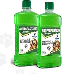 World Veterinária Shampoo Antipulgas E Carrapato Para Cães e Gatos 500 Ml - KIT 2 unidades