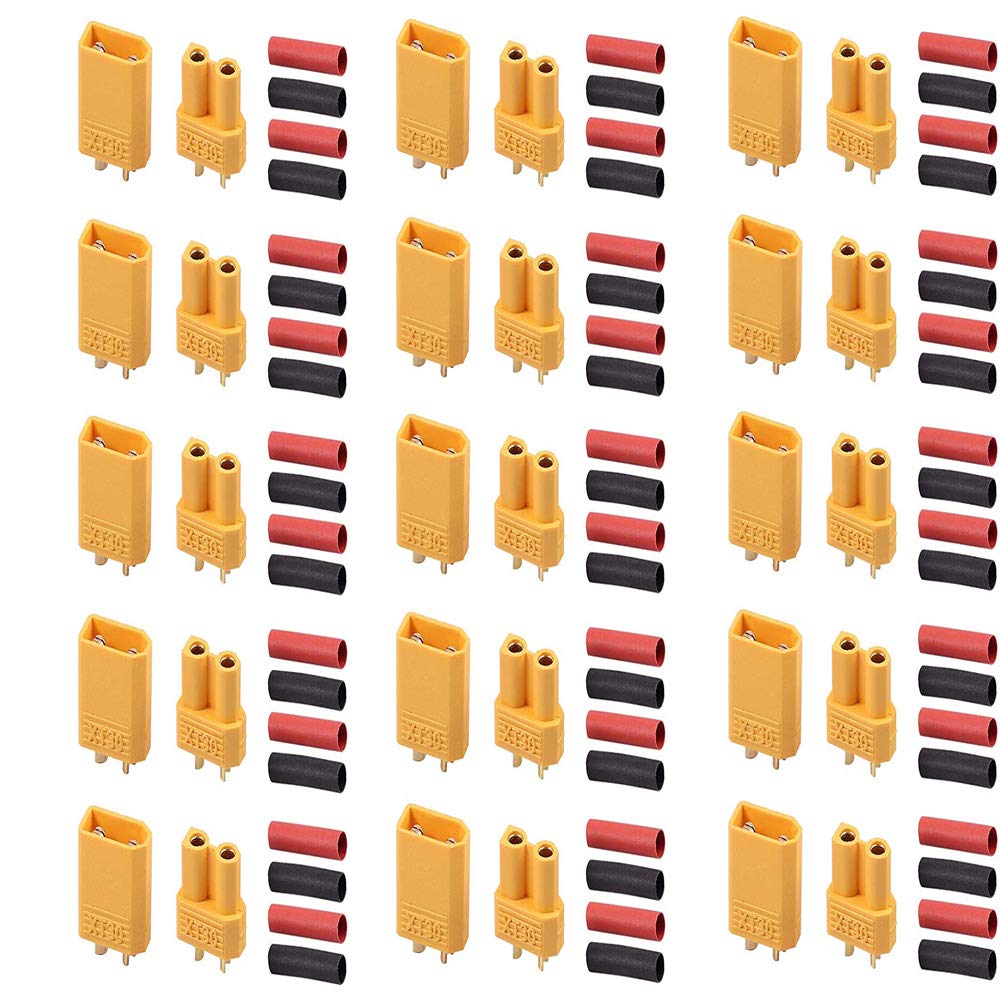RUNCCI-YUN 30Pcs Premium XT30 Bullet Connector, 15Pair XT30 Male Female Battery Connector, Gold Plated Power Plug with Heat Shrink Tube, for RC Lipo Car Boat