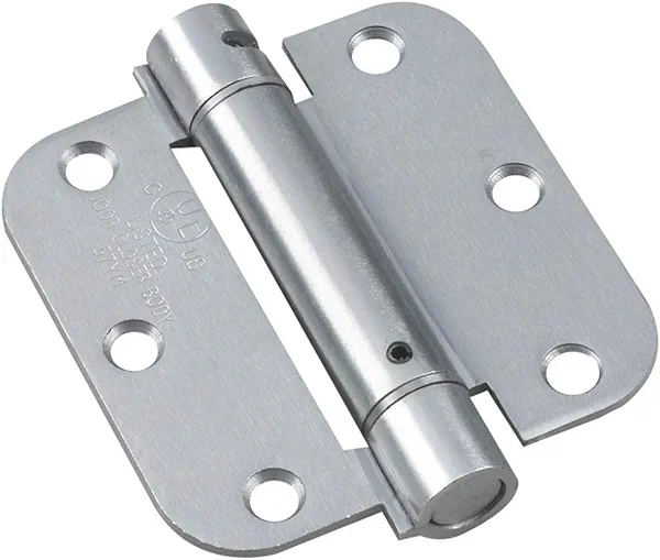 Richelieu 51821BCR Onward 3 1/2-inch (89 mm) Full Mortise Adjustable Spring Butt Hinge for Exterior Door, 5/8-inch Radius, Brushed Chrome