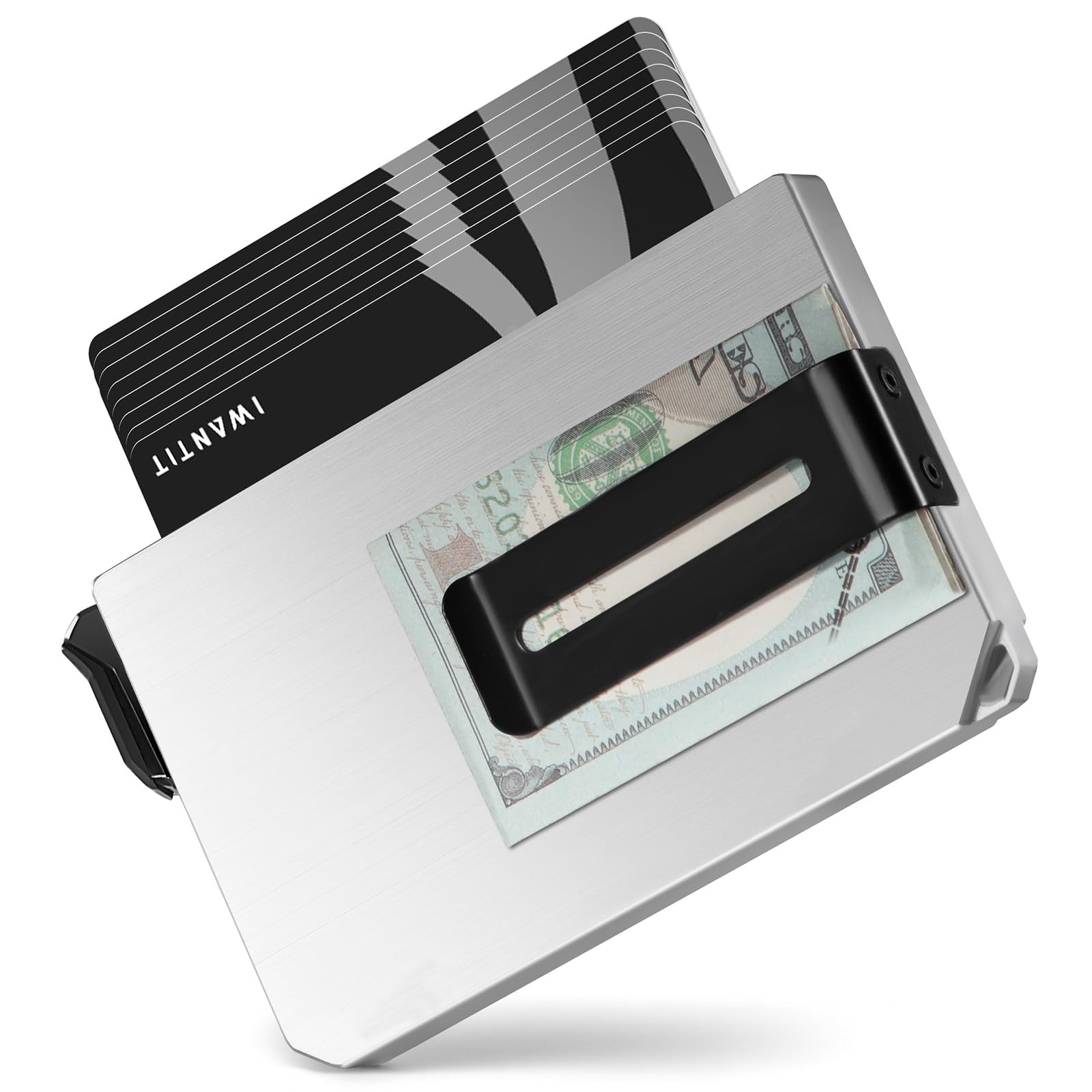 iwantit Pop Up Wallet for Men, Slim Minimalist Credit Card Holder with Money Clip - Man Metal Aluminum Wallet RFID Blocking, Smart Tactical Wallet for