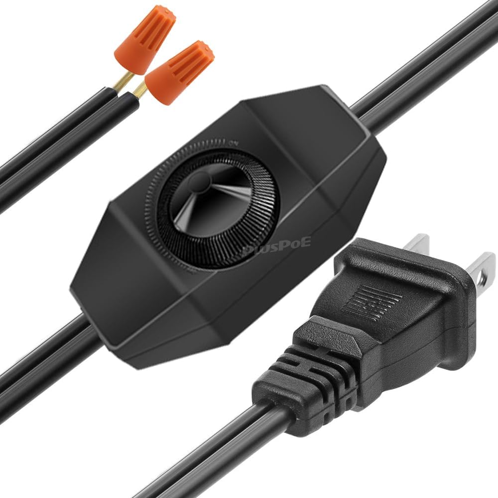 [UL Listed] PLUSPOE Rotary Dimmer Switch 5.9 ft Extension AC Power Cord Plug Cable for Halogen and Incandescent Bulbs lamp, Compatible with LED dimmable Lights