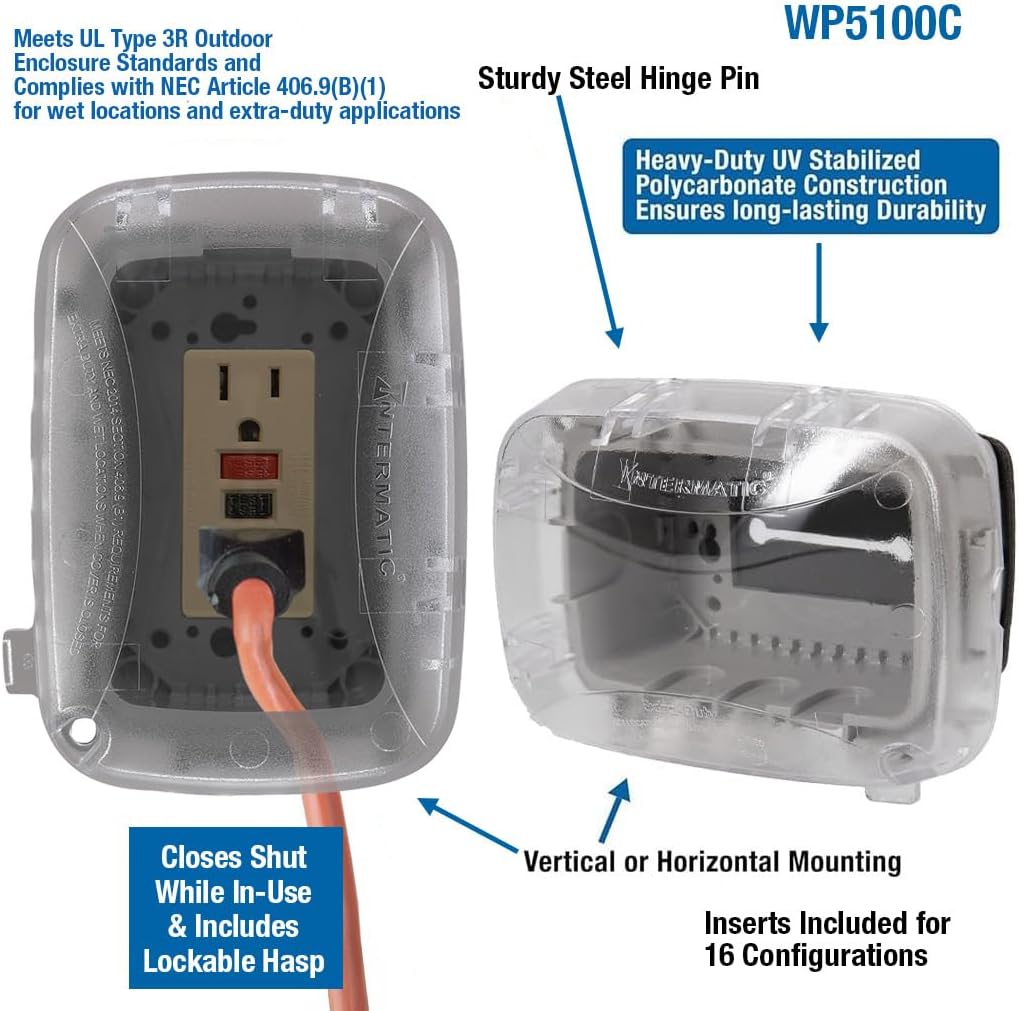 Intermatic WP5100C Weatherproof Electrical Box - Single Gang, Versatile Outdoor Outlet Cover - Secure Design for Outdoor GFCI Outlets, Durable Plug Cover - 2 Pack