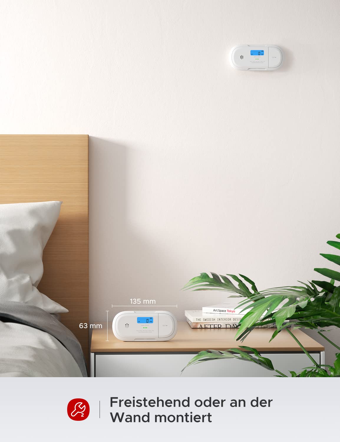 X-Sense Smart-Kohlenmonoxidmelder, WLAN-Kohlenmonoxidmelder, Echtzeit-Push-Benachrichtigungen über X-Sense Home Security-App, austauschbare Batterie, freistehendes Design, XC04-WX