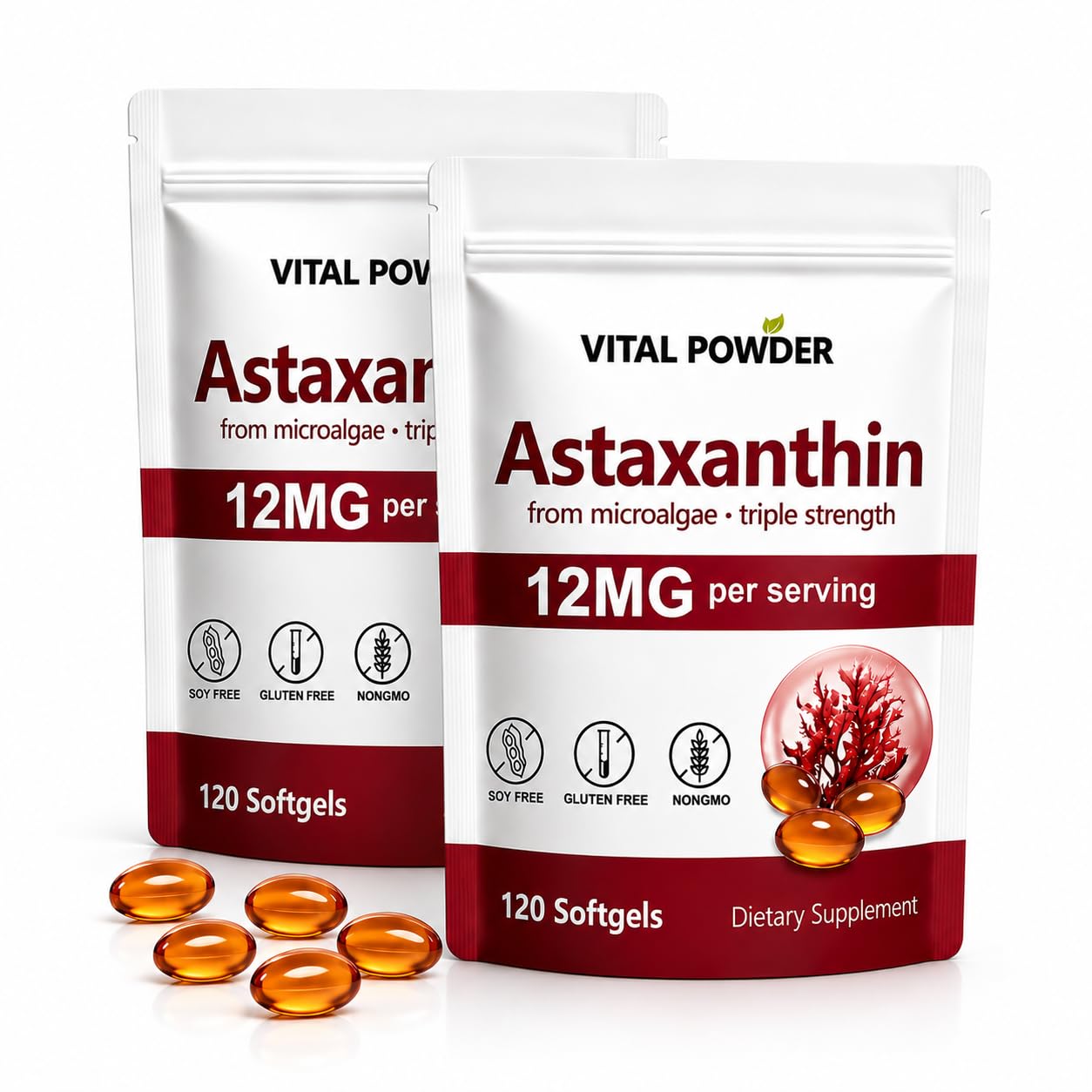 Astaxanthin 12mg Antioxidants Supplement with MCT Oil, 240 Softgels