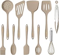 CAROTE 10-Piece Silicone Kitchen Utensils Set - 446°F Heat Resistant, Non-Stick Safe Turner Spatula for Nonstick Cookware, BPA-Free Brown