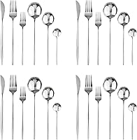 Vista 9 de Vajilla de 36 piezas de cubiertos de acero inoxidable 18/0 pulidos con espejo pulido con mango negro, juego de cubiertos de acero inoxidable 18/0