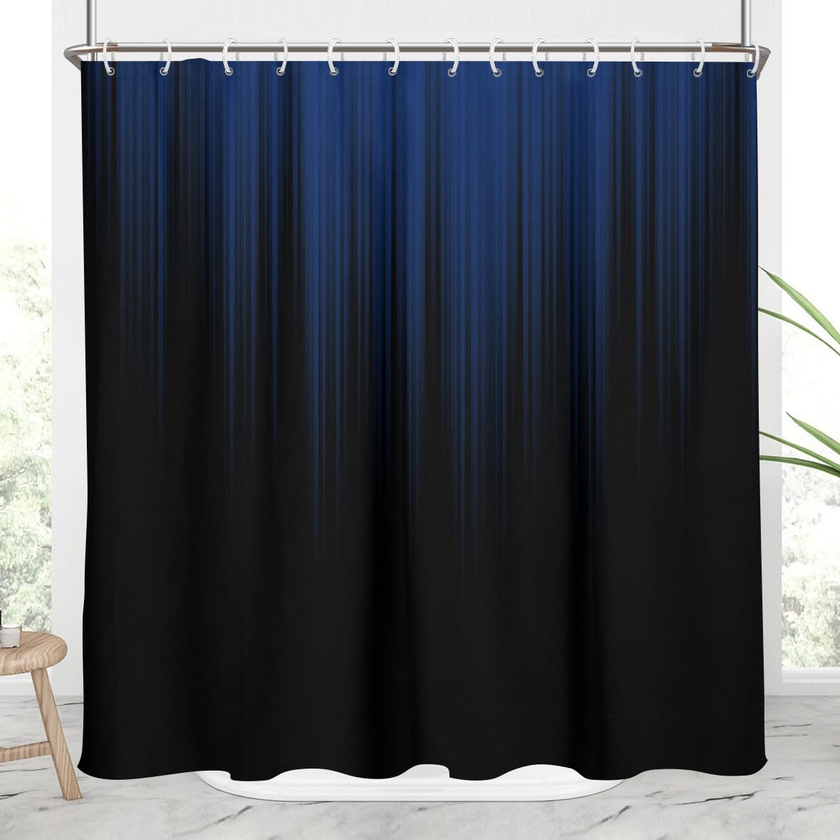 AAtter Navy Blue and Black Shower Curtain, Ombre, 72x72 Inch, 12 Hooks