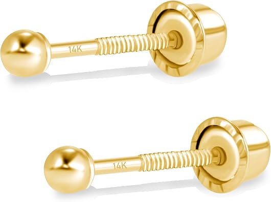 EVAYA Real 14k Yellow Gold Ball Screw Back Stud Earrings 2mm-8mm
