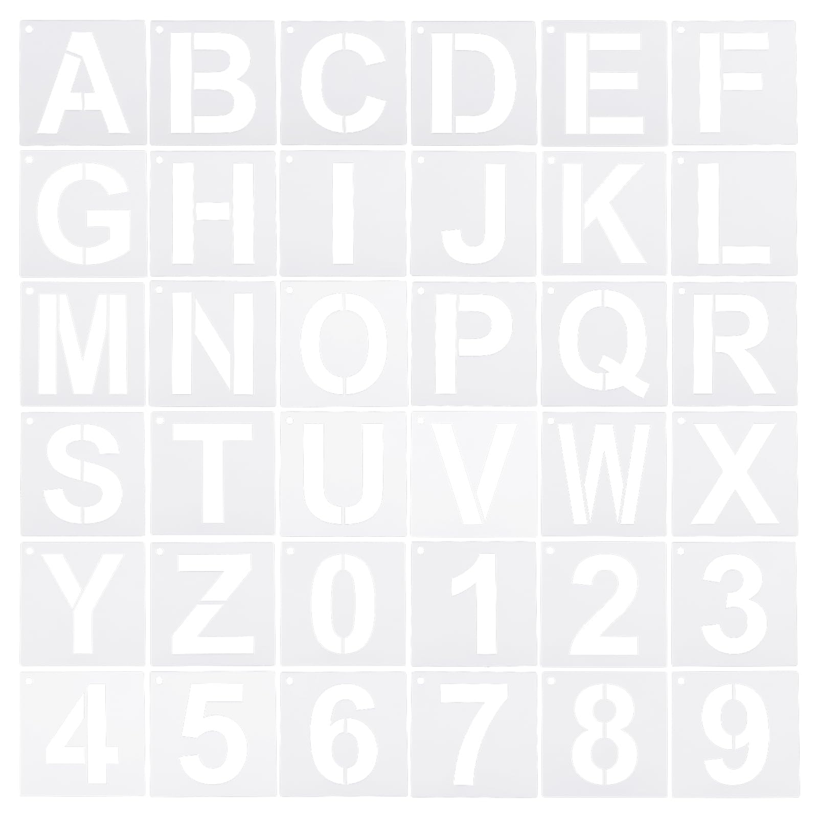 PATIKIL 2 Inch Letter Number Stencils, 36 Pack 2.5" Width Reusable Plastic Alphabet Numbers Templates Set with Ring for Painting, White