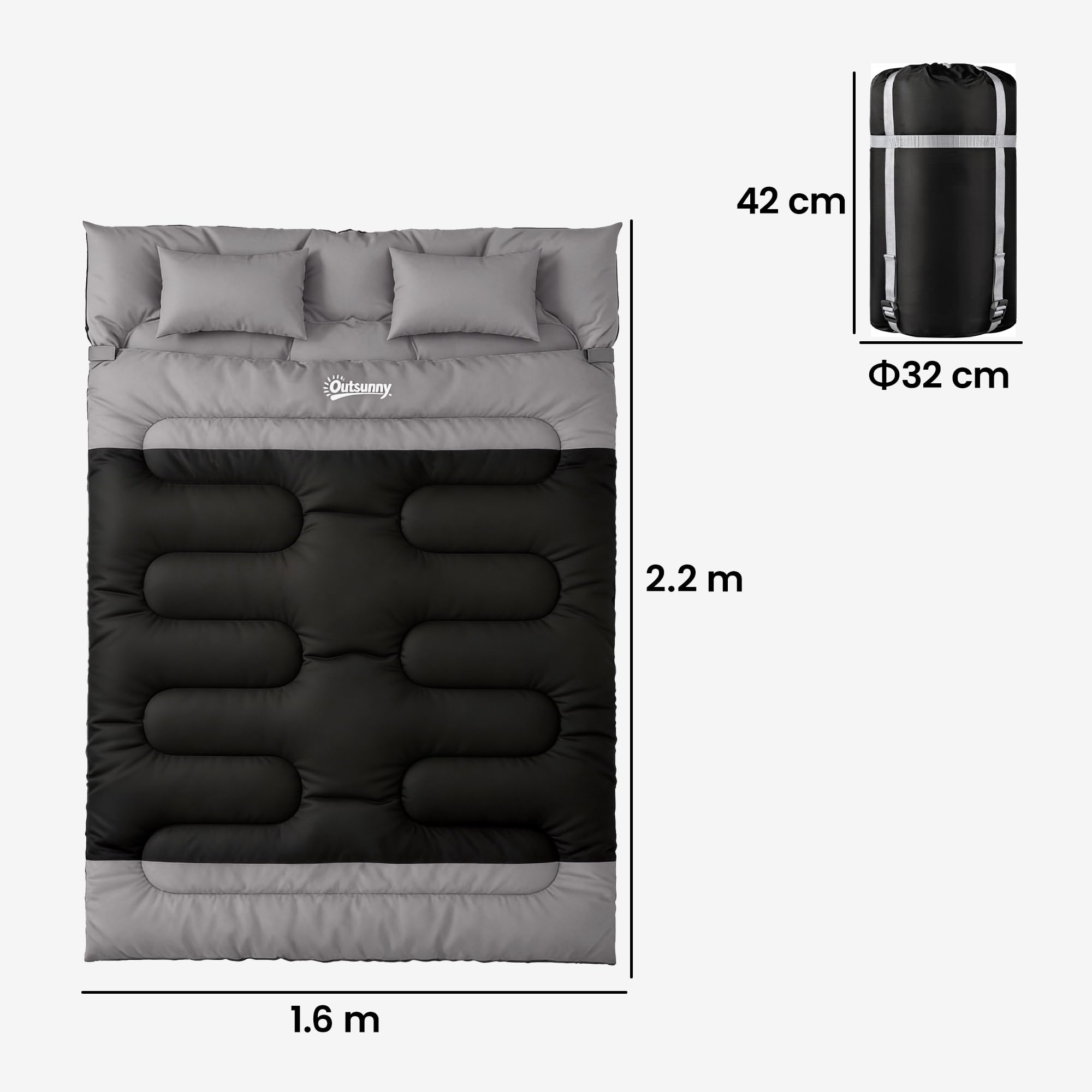 Outsunny Double Sleeping Bag with 2 Pillows, 220 x 160 cm Extra-Large Sleeping Bag for Adults, Detachable into Two Singles or Quilts, for Camping, Hiking — view 7