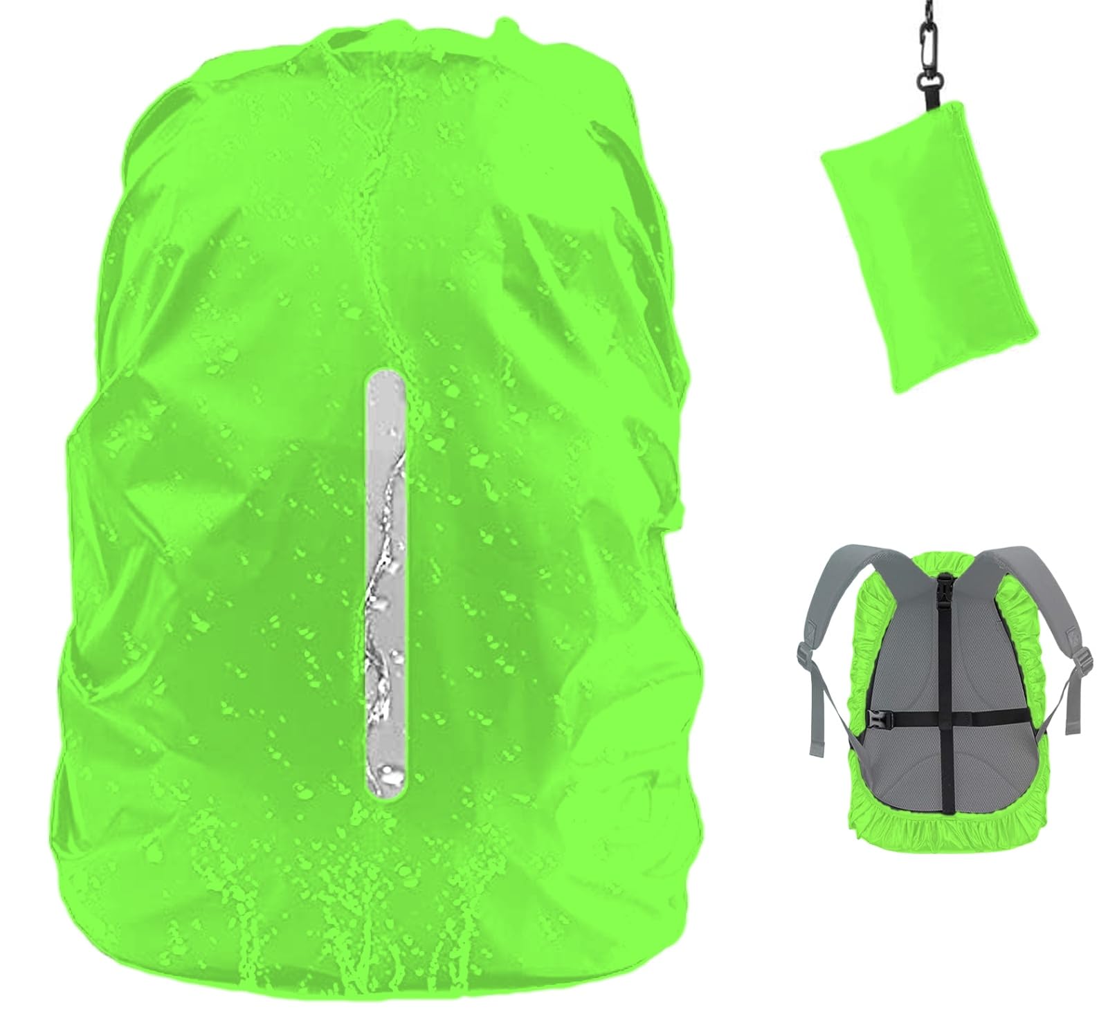 Copertura impermeabile con fibbia riflettente per zaino (8-70 L), 2 cinghie antiscivolo regolabili con fibbia incrociata, coperture antipioggia, a prova di neve e antipolvere, Verde, M (for 26