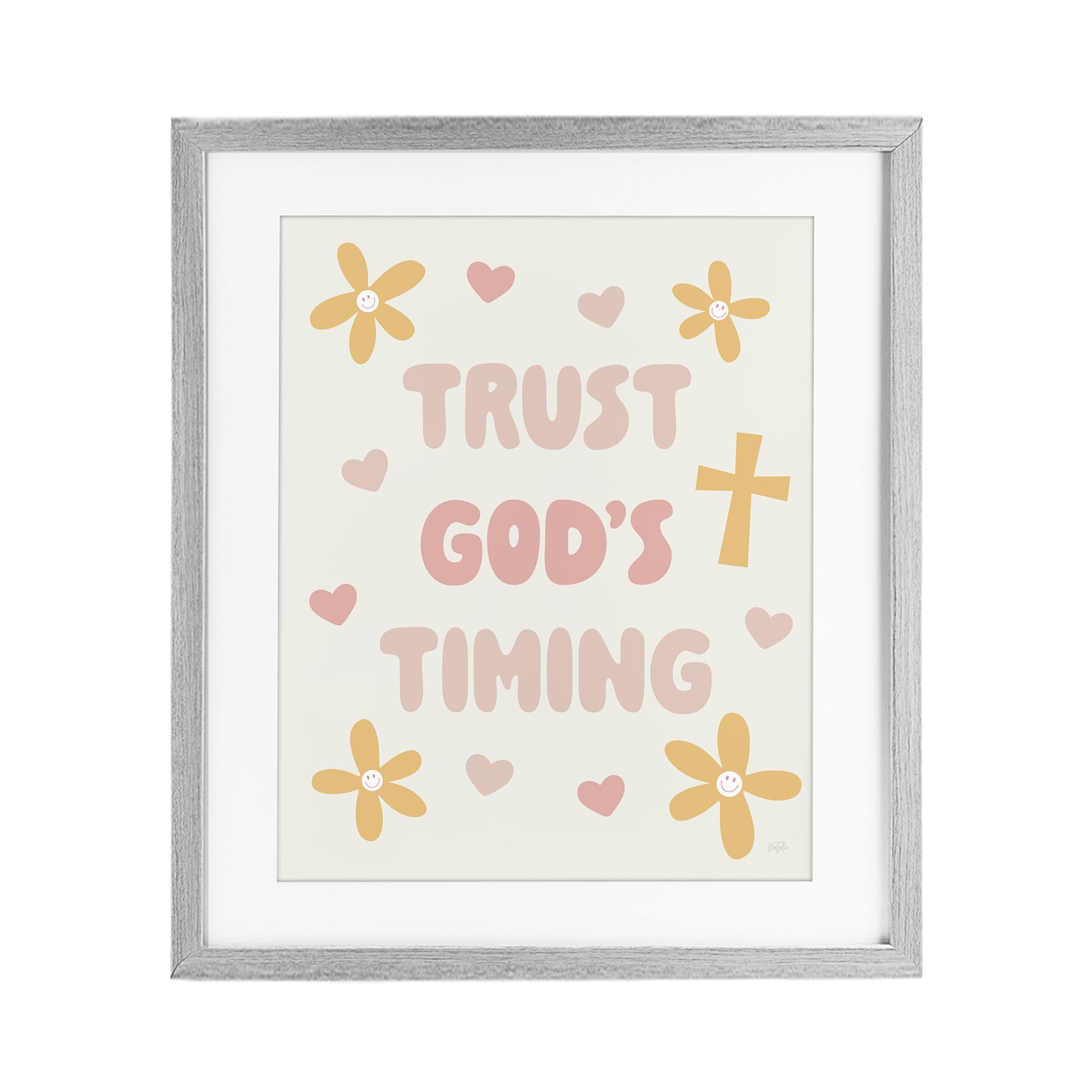 Stupell Industries Farmhouse Gray (Textured) 'Retro Trust God's Timing'| Framed Print Under Glass