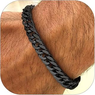 FaithHeart Stainless Steel Cuban Link Bracelet for Men, Gold Plated/Black/Silver Mens Chain Bracelet 8/12/17mm Width, 7.5/8.3/9.1 Inch Length Sturdy Wrist Bracelets Hip Hop Jewelry, with Gift Box