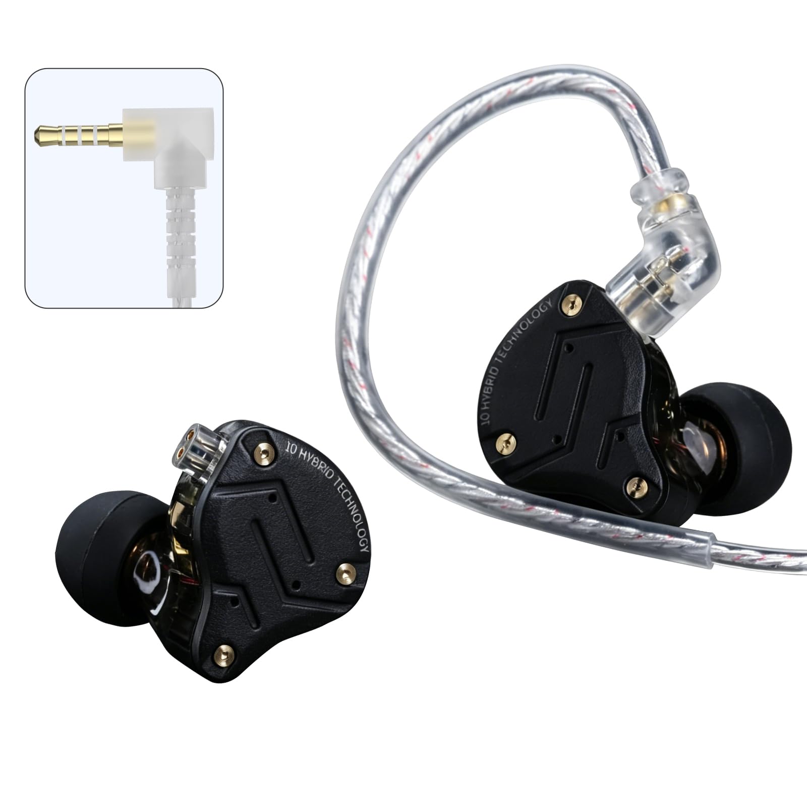 KZ ZS10 Pro 5-Driver in-Ear Earphones, Sand Black | HiFi Musician Monitor IEM, 4BA+1DD in-Ear Earbuds, Detachable 2-Pin Cable, Noise-Isolating Headphones, Wired Stage Headset