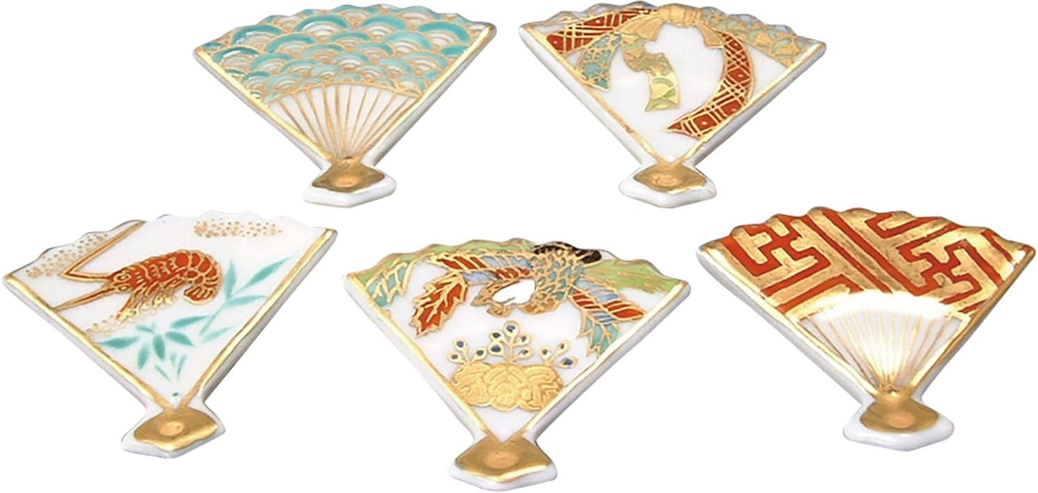 京焼(Kyouyaki) 末広箸置 Chopsticks Rest, 5×4.5cm, white/black/red