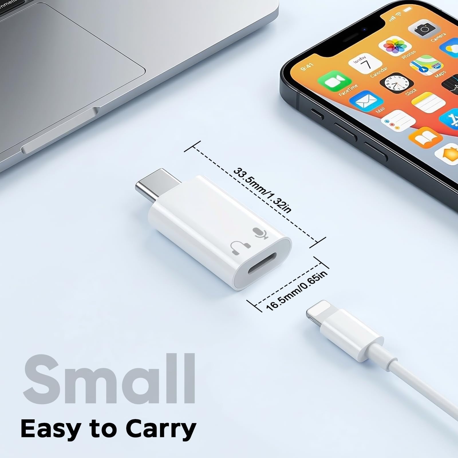 Adapter Lighting na USB C, obsługa audio, sterowanie linią dla iPhone'a 17/16/15, iPada Air/Pro/Mini, nie do ładowania/transferu danych | Sterowanie liniowe do iPhone'a 17/16/15, iPad Air/Pro/Mini, nie nadaje się do ładowania/przesyłania danych