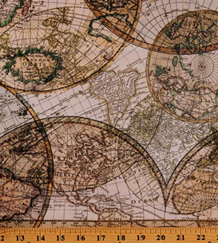 Nautical Dreams Cotton Fabric - Seven Seas Ocean Map Digital Print for Unique Creations by the Yard