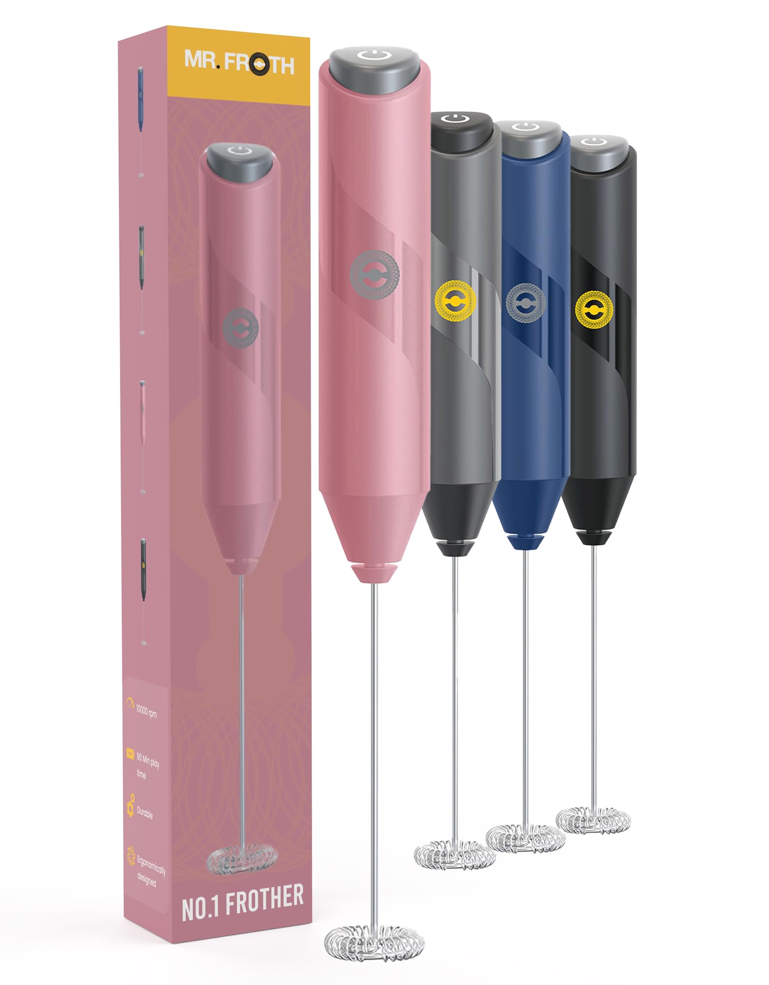 MR FROTH Handheld Milk Frother - Battery-Operated Coffee Frother Wand - Durable & Food-Safe Drink Mixer - Noise-Free, No Shaking - Electric Hand Held Coffee Whisk Frother for Matcha, Milkshake (Pink)