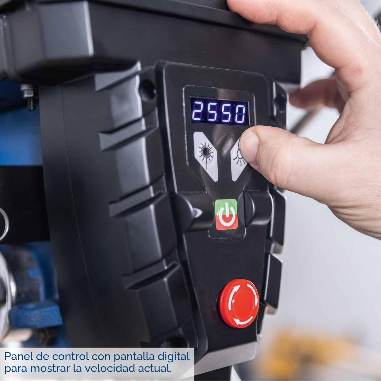 Scheppach Taladro de mesa TBM300Vario con profundidad de perforación de 80 mm, potencia de 750 W, portabrocas de 1-16 mm, velocidad de rotación 440 – 2580 min-1, pantalla digital, láser y LED, madera