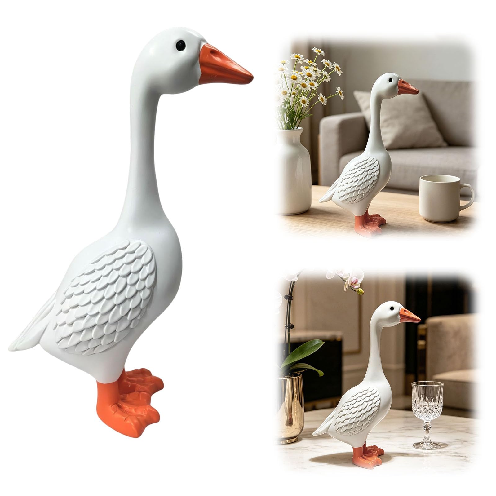 Porch Goose Statue Garden Decor, White Porch Goose Statues, Resin Duck Decorative Figurine, Indoor Outdoor Decorations for Patio, Balcony, Lawn, Yard, Entryway Accent, Unique Housewarming Gifts