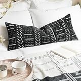 BLISSBLUSH Black Decorative Lumbar Pillow Cover 14X36, Boho Lumbar Throw Pillow For Bed, Long Decorative Pillow Case, Modern Accent Throw Pillow, 14 x 36 Textured Lumbar Pillow Decorative (COVER ONLY)