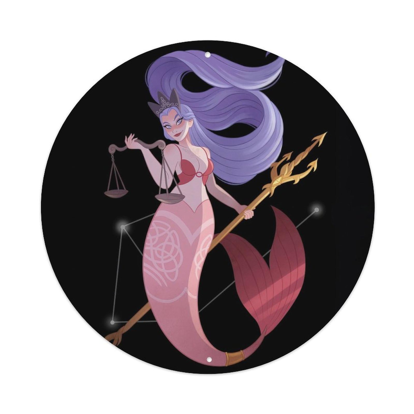 Mermaid Constellations Poster Libra Vintage Metal Tin Sign Plaque Wall Decor for Cafe, Club, Garden Round Metal Poster 8x8Inch